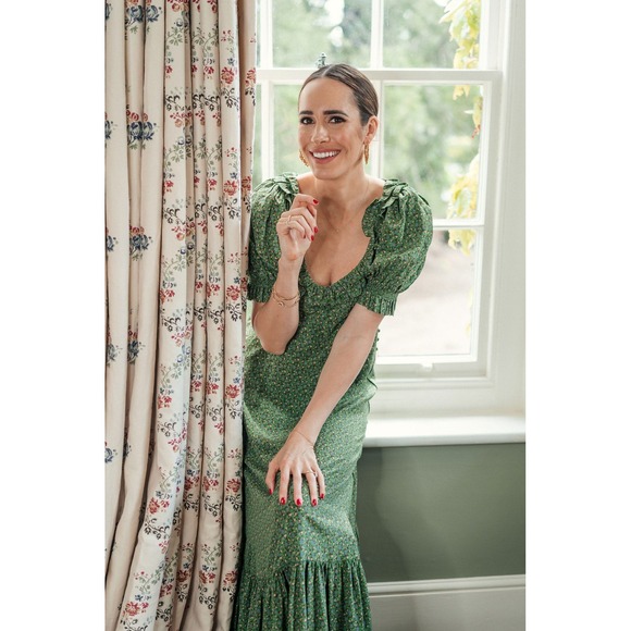 Doen Olive Dress Green Martha's Garden Floral Silk Maxi Size XS - Picture 12 of 17